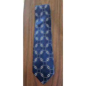 Vintage 1980's Giorgio Armani Men's 100% Silk Tie Jacquard Blue White Abstract T